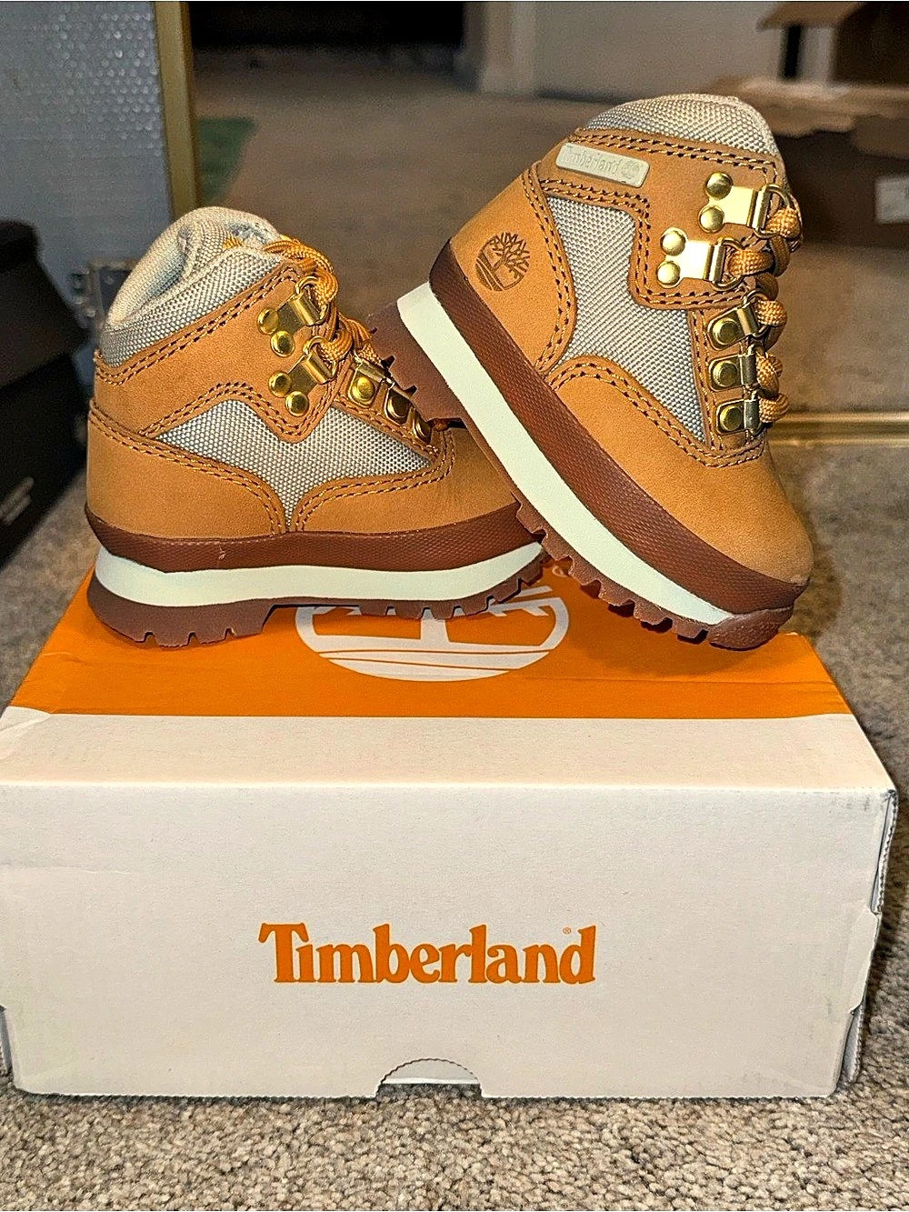 Timberland Euro Hiker Mid Lace Boot Baby 4 Brown & Gray NWT